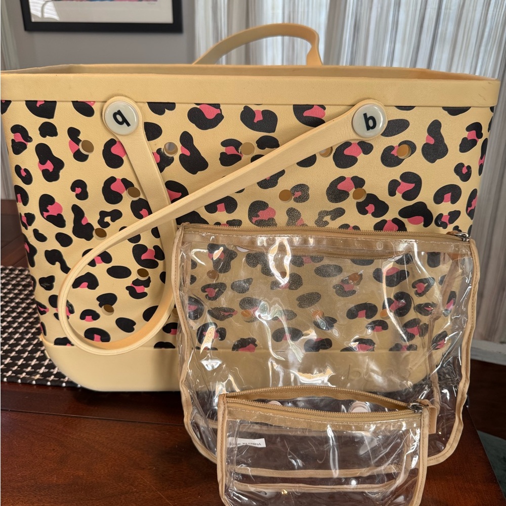 BOGG BAG Tan, Black and Pink Leopard Print Tote